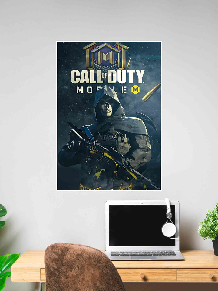 Call of Duty Mobile Ghost operator holding rifle with bullets flying.
