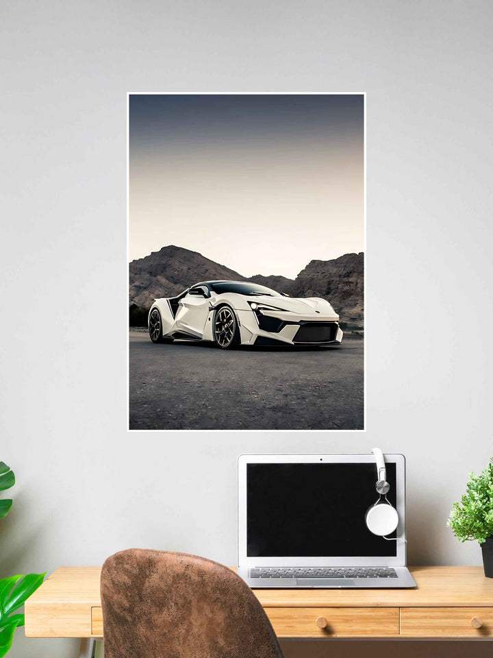 White Hypercar Desert Drive Wall Poster #342