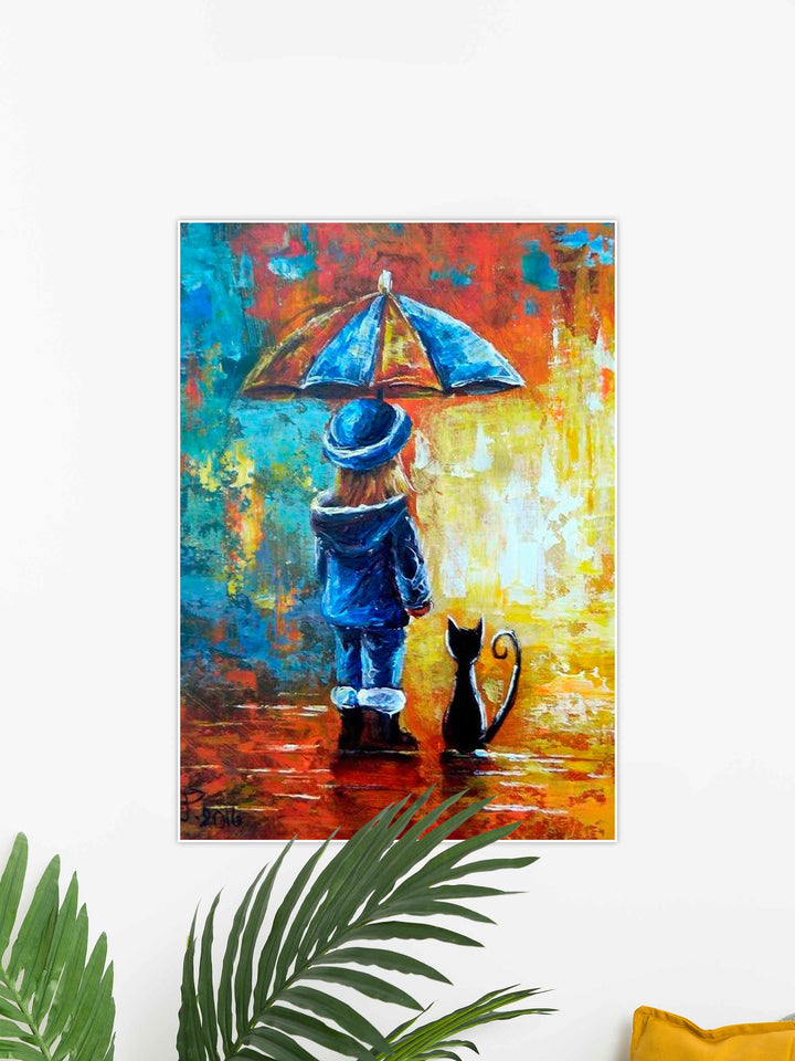 Girl & Cat Abstract Wall Art Poster #45