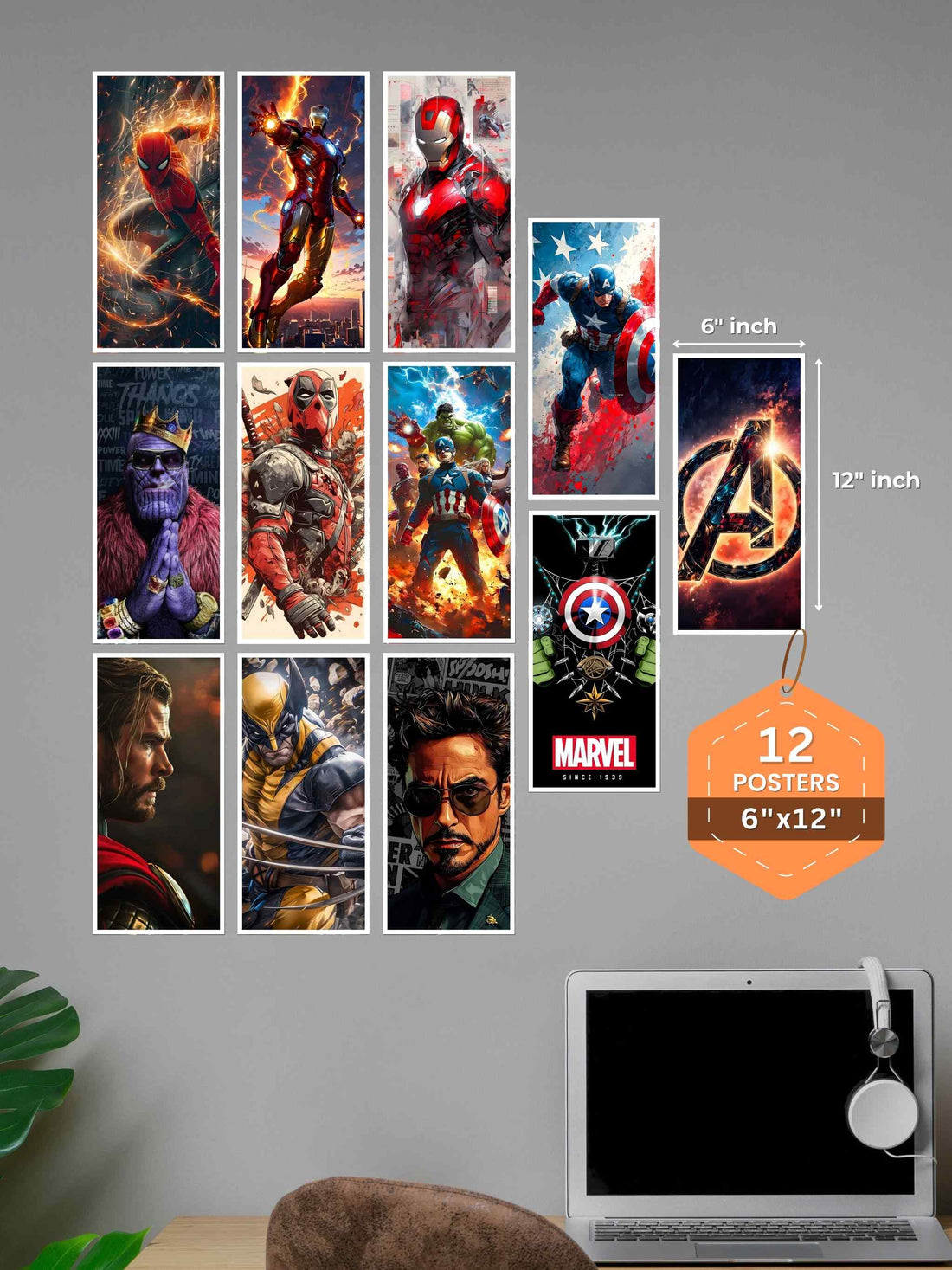 12 Marvel Heroes Posters (6" x 12")